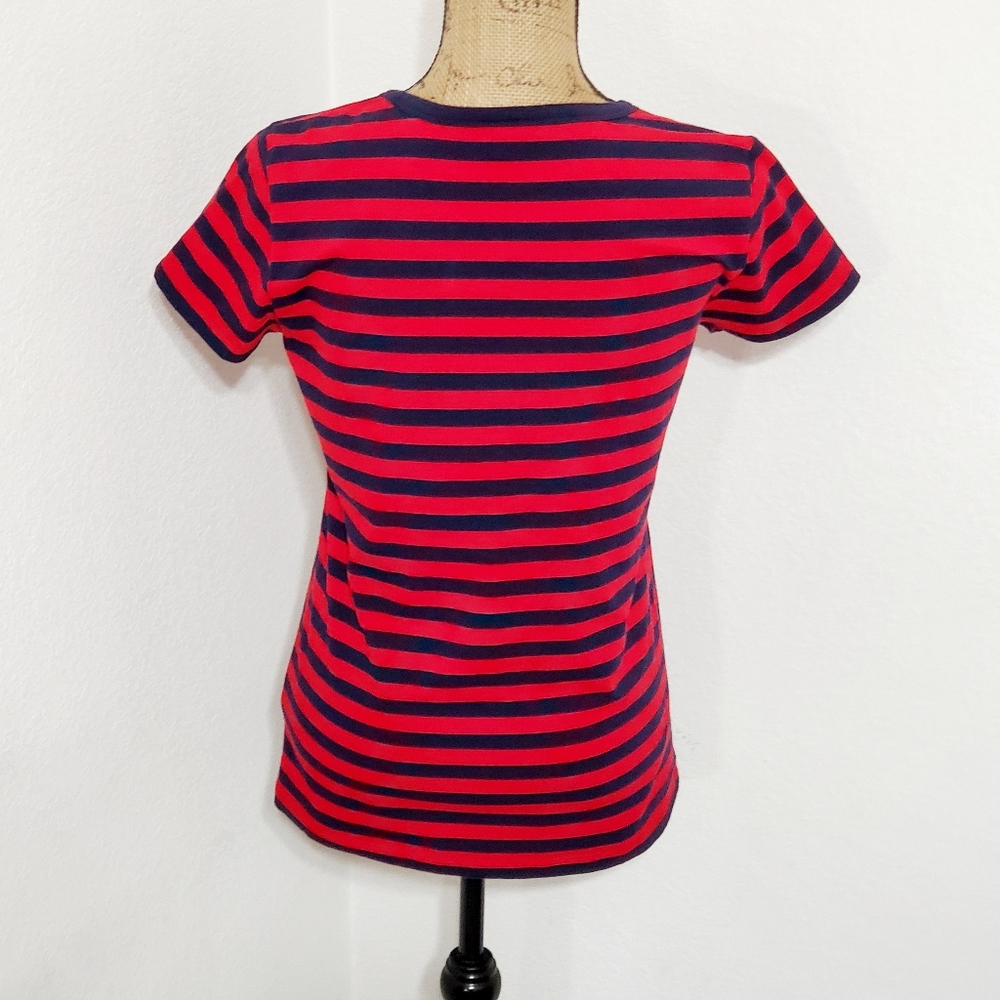 DKNY blue and  red striped short sleeve top sequin anchor sz. Sml - Picture 4 of 6